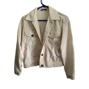 Forever 21 Women's Cropped Corduroy Jacket Ivory SZ 12 Breast Pockets Plz READ